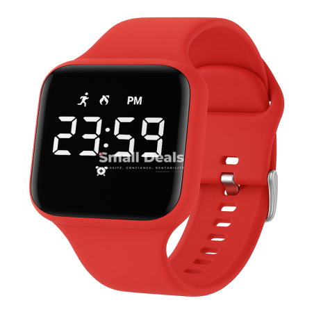 Montre Digitale Sport LED - Écran Tactile - Étanche - Bracelet Silicone Rouge