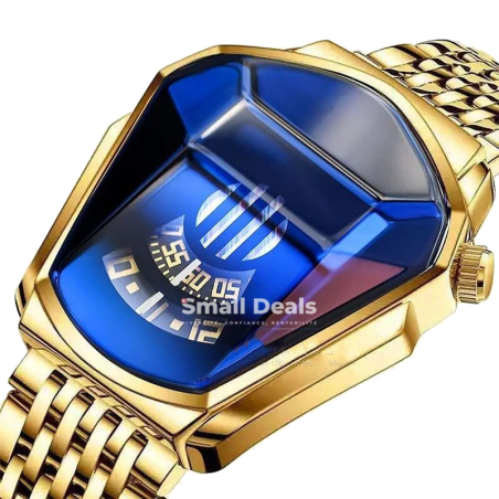 Montre Diesel LED Rotative Vision Dorée–Cadran Miroir Bleu–Étanche 30m