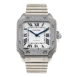 Montre Cartier Santos Iced Out 40mm– Argentée avec Strass–Édition Luxe