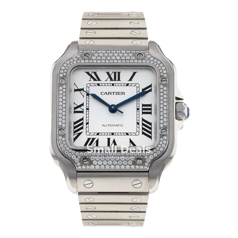 Montre Cartier Santos Iced Out 40mm– Argentée avec Strass–Édition Luxe Montre Cartier Santos Iced Out 40mm– Argentée avec Strass–Édition Luxe