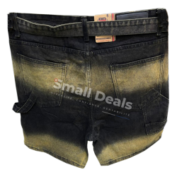 Short Jean Délavé Homme – Noir Effet Brun/Jaune– Mode Streetwear Stylé