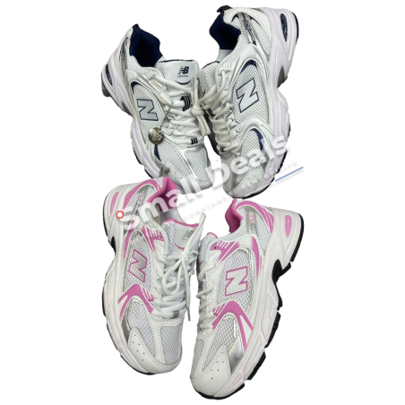 New Balance 530 Homme Blanc Argent Rose Fuchsia–Baskets -Amorti ABZORB