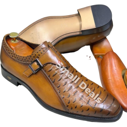 Hermès Monk Strap Homme – EAGLE 783 Cuir Gaufré Croco Marron –Elégance