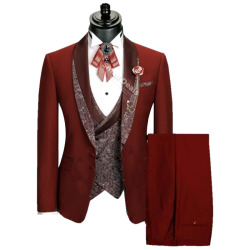 Costume 3 Pièces Bordeaux Daro Uomo V8910-4 – Gilet Jacquard & Nœud