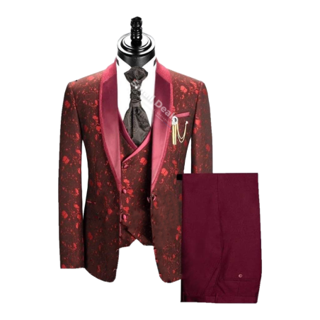 Costume Homme Daro Uomo DRV8008 – 3 Pièces – Crimson Splatter – Satin Rouge Vin – Élégance