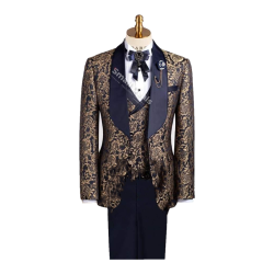 Costume Daro Uomo DR-01-2 – Brocart Bleu Nuit et Doré – 3 Pièces Homme