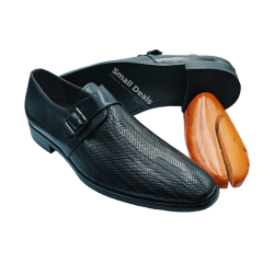 John Foster Monk Strap Homme– Tressé Chevron Noir–Élégance Distinctive