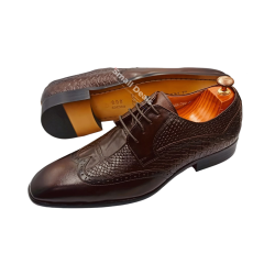 John Foster Richelieu Brogue Homme – Cuir Texturé Marron – Classique