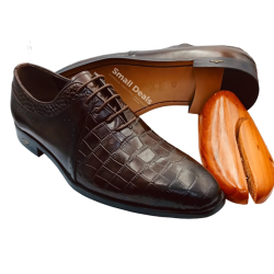 Hermès Paris Richelieu Homme – Chaussures en Cuir Croco Marron Élégant