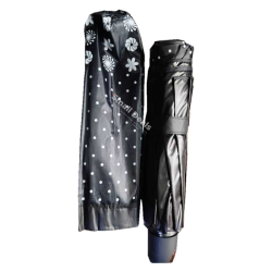Parapluie Grande Taille–Noir avec Motif Fleuri– Housse Noire Fleurie