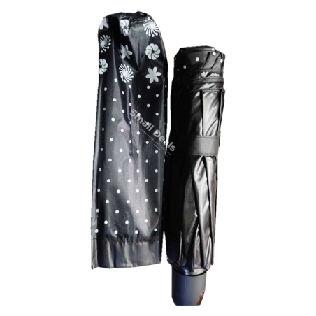 Parapluie Grande Taille–Noir avec Motif Fleuri– Housse Noire Fleurie