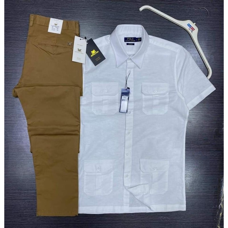 Ensemble chemise blanche et pantalon camel Ensemble chemise blanche et pantalon camel