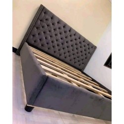 Lit rembourré capitonné en tissu velours gris